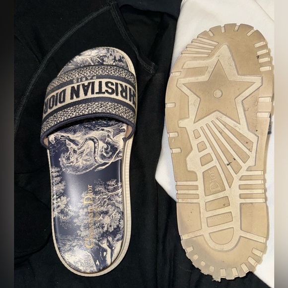 Dior woman DWay Slide 'Toile de Jouy Flowers Embroidered - Deep Blue - Picture 2 of 11